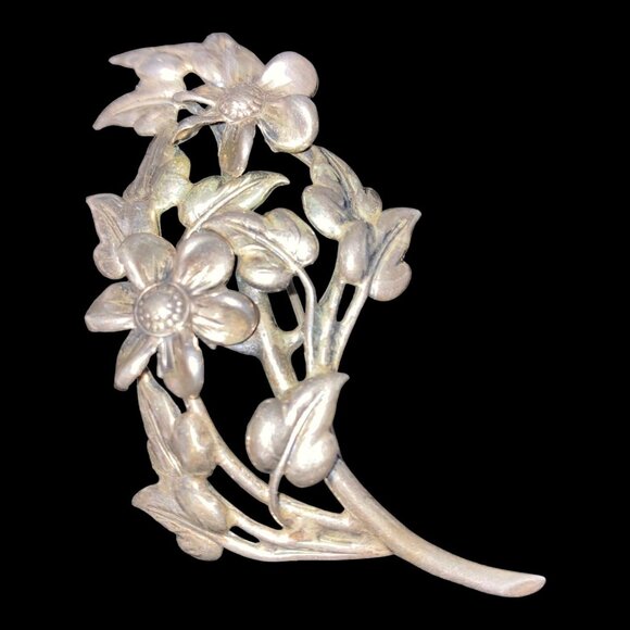 Danecraft Sterling Silver Floral Brooch Pin - Picture 2 of 15